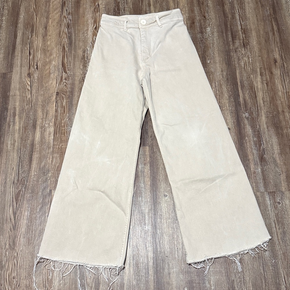 Zara Wide-Leg Flare Jeans in Light Beige